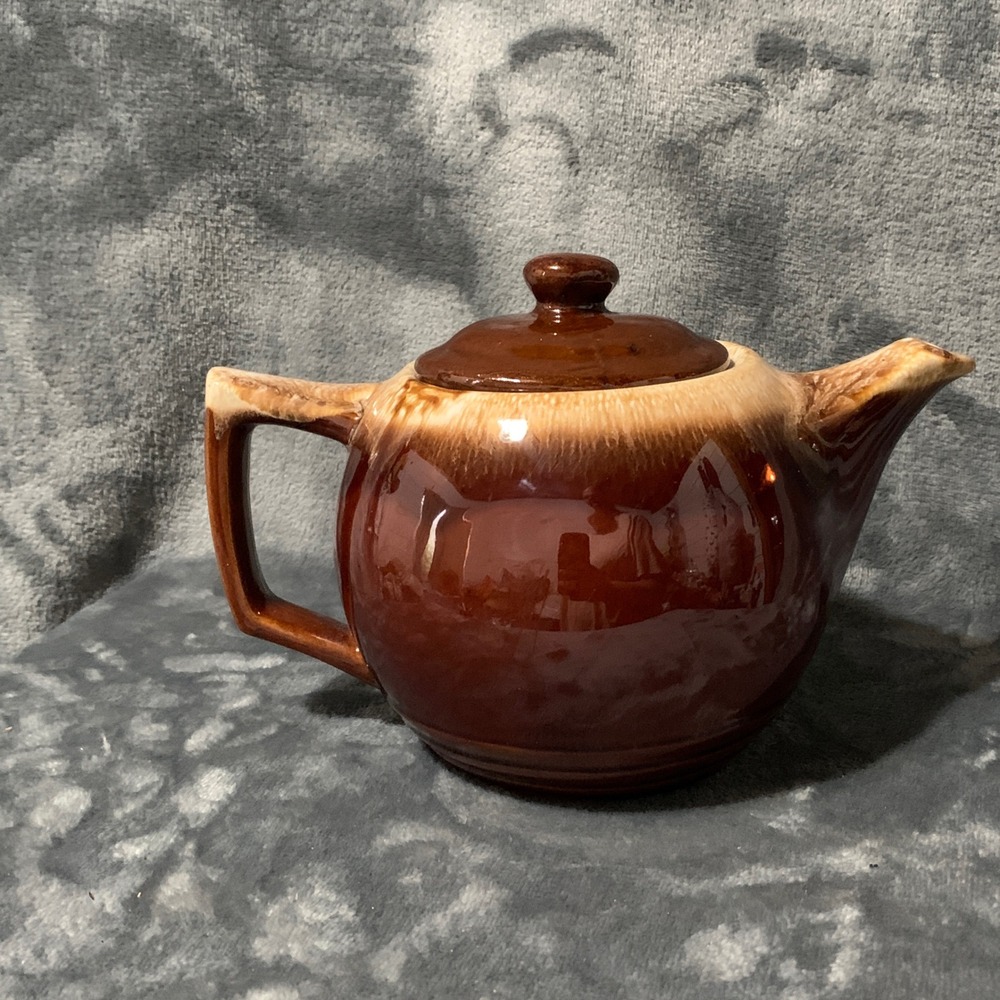 McCoy Vintage Teapot MCM Brown Cream Drip Glaze Ceramic Cottagecore RusticEUC - Picture 11 of 16